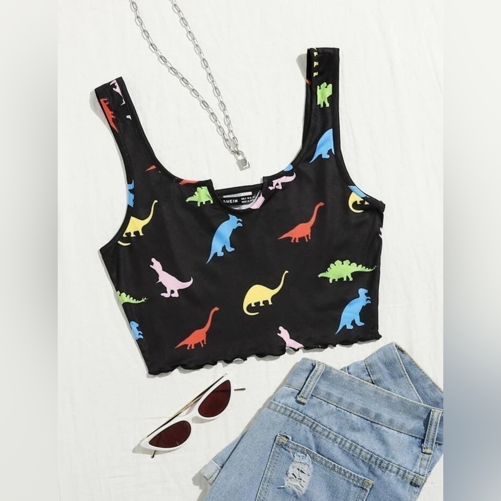 SHEIN EZwear Little Dinosaur Print Lettuce